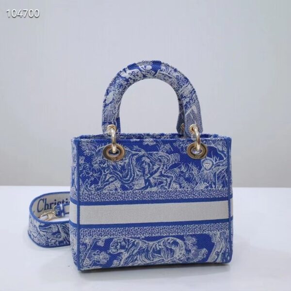 Dior Women Medium Lady D-Lite Bag Fluorescent Blue Toile De Jouy Reverse Embroidery (1)