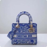 Dior Women Medium Lady D-Lite Bag Fluorescent Blue Toile De Jouy Reverse Embroidery (5)