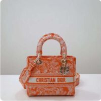 Dior Women Medium Lady D-Lite Bag Fluorescent Orange Toile De Jouy Reverse Embroidery (6)