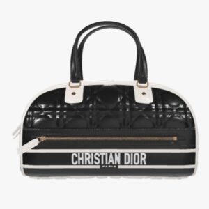 Dior Women Medium Vibe Zip Bowling Bag Black White Padded Macrocannage Calfskin