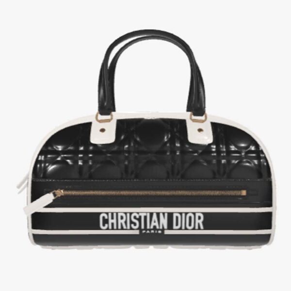 Dior Women Medium Vibe Zip Bowling Bag Black White Padded Macrocannage Calfskin (1)