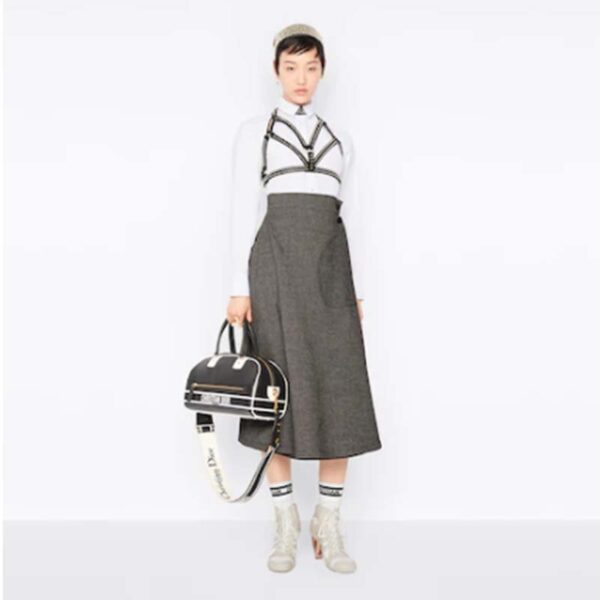 Dior Women Medium Vibe Zip Bowling Bag Black White Padded Macrocannage Calfskin (3)