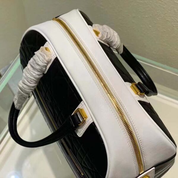 Dior Women Medium Vibe Zip Bowling Bag Black White Padded Macrocannage Calfskin (4)