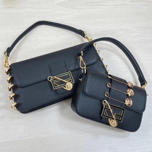 Fendi Women FF Baguette Brooch Fendace Black Leather Bag (1)