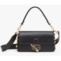 Fendi Women FF Baguette Brooch Fendace Black Leather Bag (11)