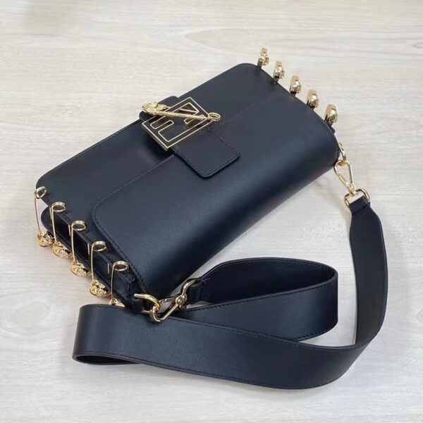 Fendi Women FF Baguette Brooch Fendace Black Leather Bag (8)