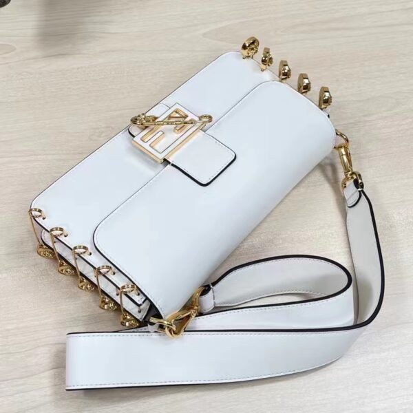 Fendi Women FF Baguette Brooch Fendace White Leather Bag (1)