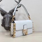 Fendi Women FF Baguette Brooch Fendace White Leather Bag – Image 3