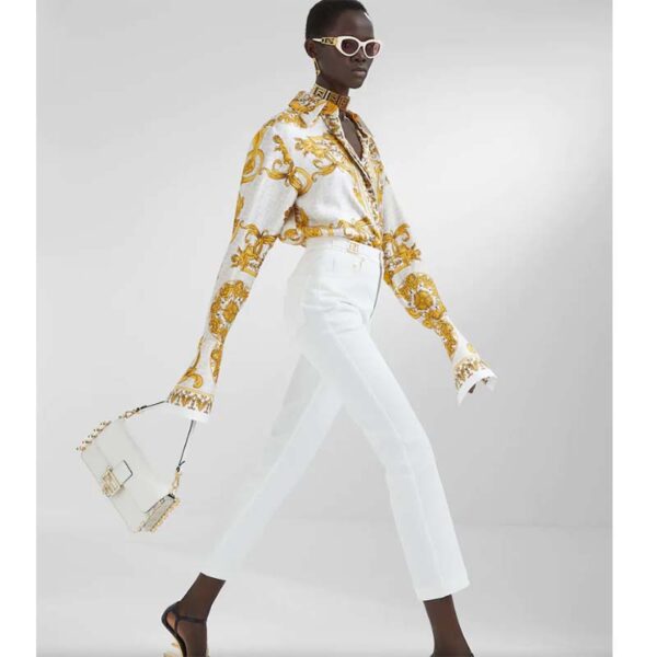 Fendi Women FF Baguette Brooch Fendace White Leather Bag (5)