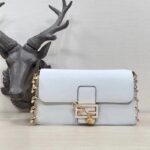 Fendi Women FF Baguette Brooch Fendace White Leather Bag – Image 2