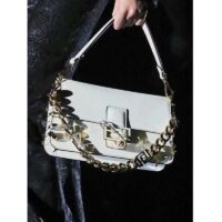 Fendi Women FF Baguette Brooch Fendace White Leather Bag (9)