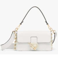 Fendi Women FF Baguette Brooch Fendace White Leather Bag (9)