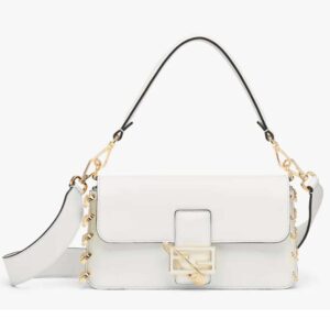 Fendi Women FF Baguette Brooch Fendace White Leather Bag