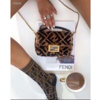 Fendi Women FF Baguette Brown Sheepskin Sheep Fur Calfskin Bag (16)