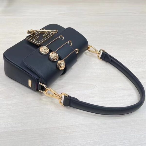 Fendi Women FF Brooch Mini Baguette Fendace Black Leather Bag (6)