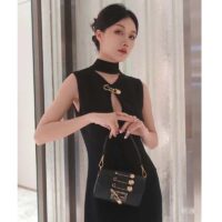 Fendi Women FF Brooch Mini Baguette Fendace Black Leather Bag (1)