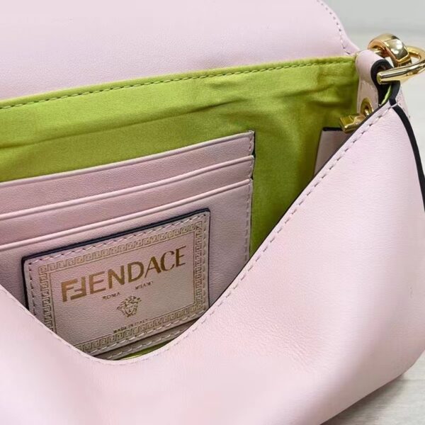 Fendi Women FF Brooch Mini Baguette Fendace Pink Leather Bag (12)