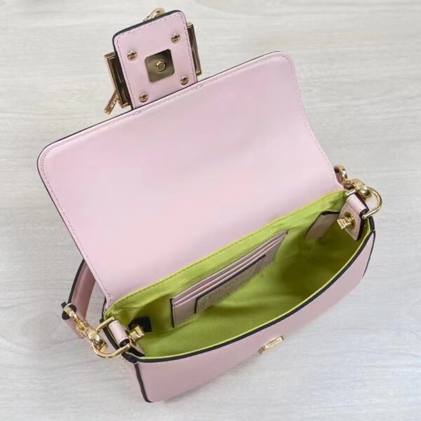 Fendi Women FF Brooch Mini Baguette Fendace Pink Leather Bag (13)