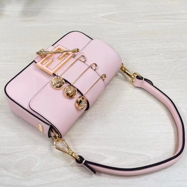 Fendi Women FF Brooch Mini Baguette Fendace Pink Leather Bag (2)
