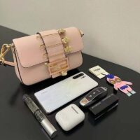 Fendi Women FF Brooch Mini Baguette Fendace Pink Leather Bag (8)