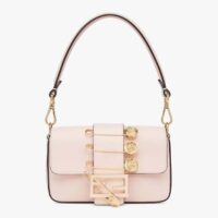 Fendi Women FF Brooch Mini Baguette Fendace Pink Leather Bag (8)