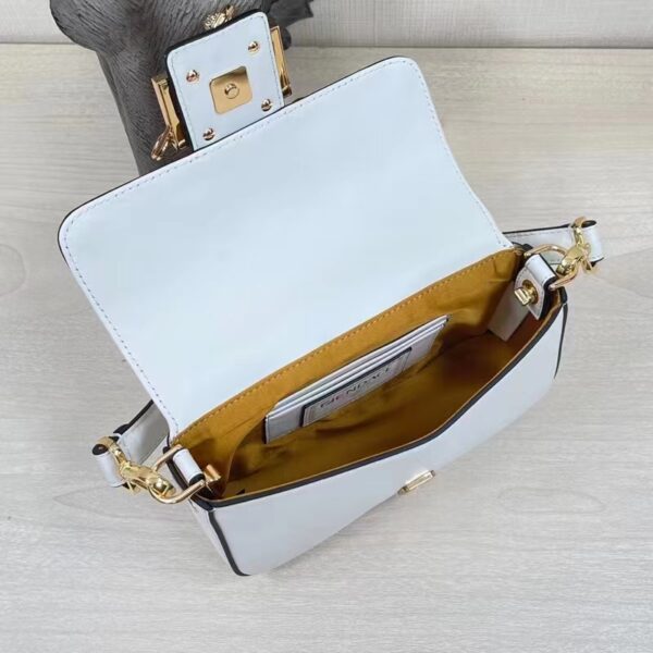 Fendi Women FF Brooch Mini Baguette Fendace White Leather Bag (10)