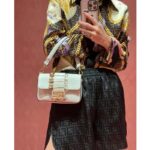 Fendi Women FF Brooch Mini Baguette Fendace White Leather Bag - Image 13