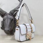 Fendi Women FF Brooch Mini Baguette Fendace White Leather Bag - Image 3