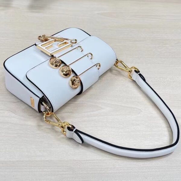 Fendi Women FF Brooch Mini Baguette Fendace White Leather Bag (5)