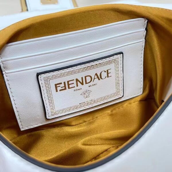 Fendi Women FF Brooch Mini Baguette Fendace White Leather Bag (6)