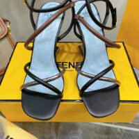 Fendi Women FF First Brown Nappa Leather High-Heeled Sandals 9.5 cm Heel (4)