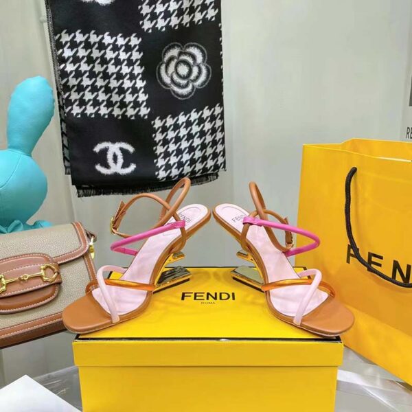 Fendi Women FF First Pink Nappa Leather High-Heeled Sandals 9.5 cm Heel (15)