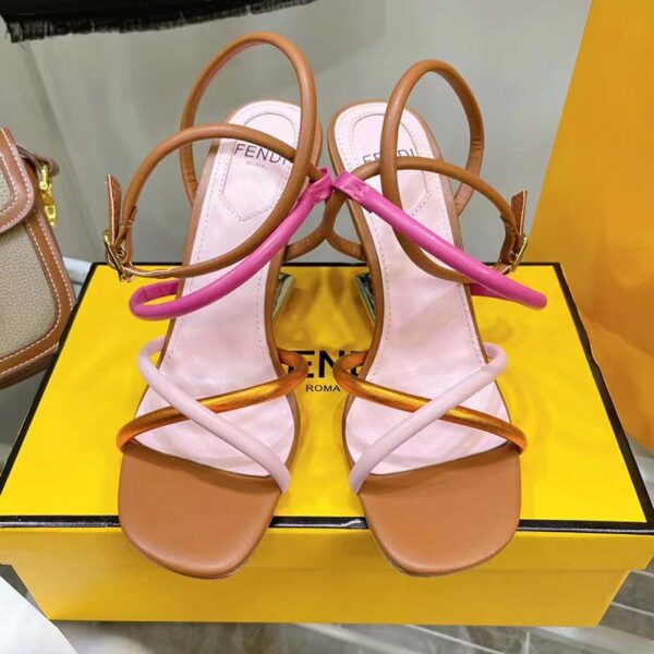 Fendi Women FF First Pink Nappa Leather High-Heeled Sandals 9.5 cm Heel (6)