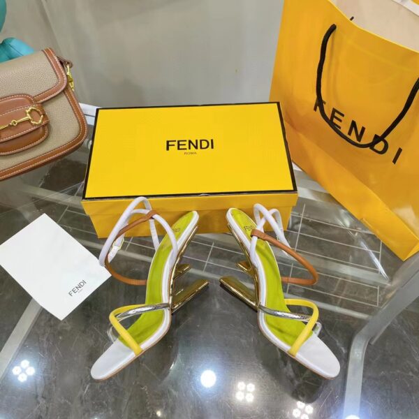 Fendi Women FF First White Nappa Leather High-Heeled Sandals 9.5 cm Heel (6)