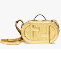 Fendi Women FF O’Lock Mini Camera Case Gold Laminated Leather Mini Bag (1)