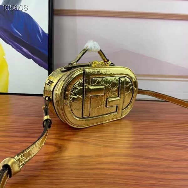 Fendi Women FF O’Lock Mini Camera Case Gold Laminated Leather Mini Bag (3)