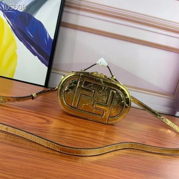 Fendi Women FF O’Lock Mini Camera Case Gold Laminated Leather Mini Bag (4)