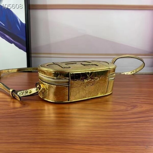 Fendi Women FF O’Lock Mini Camera Case Gold Laminated Leather Mini Bag (5)