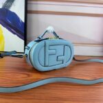 Fendi Women FF O’Lock Mini Camera Case Light Blue Leather Mini Bag – Image 4