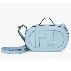 Fendi Women FF O’Lock Mini Camera Case Light Blue Leather Mini Bag