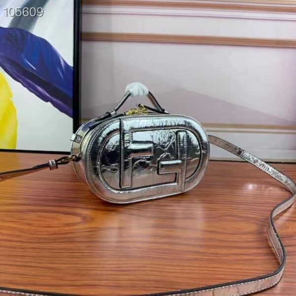 Fendi Women FF O’Lock Mini Camera Case Silver Laminated Leather Mini Bag (6)