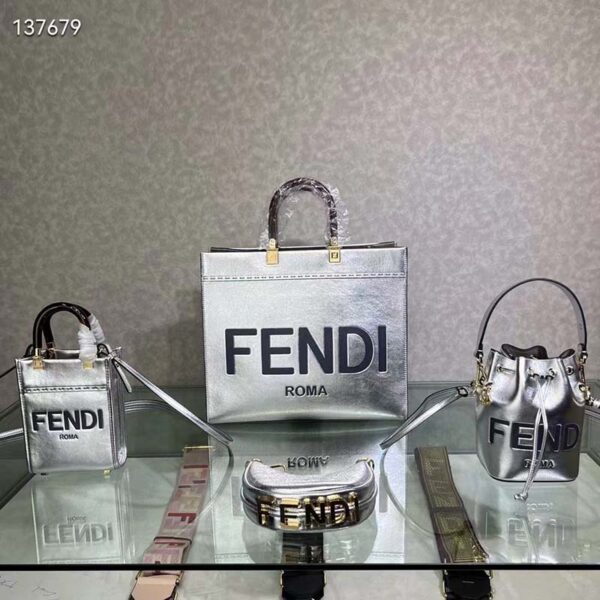 Fendi Women Fendi Sunshine Medium Silver Laminated Leather Shopper (7)