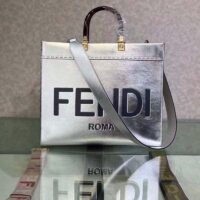 Fendi Women Fendi Sunshine Medium Silver Laminated Leather Shopper (5)