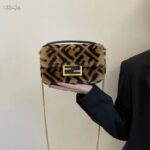 Fendi Women Mini Baguette Brown Sheepskin Sheep Fur Calfskin Bag - Image 11
