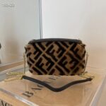Fendi Women Mini Baguette Brown Sheepskin Sheep Fur Calfskin Bag - Image 3