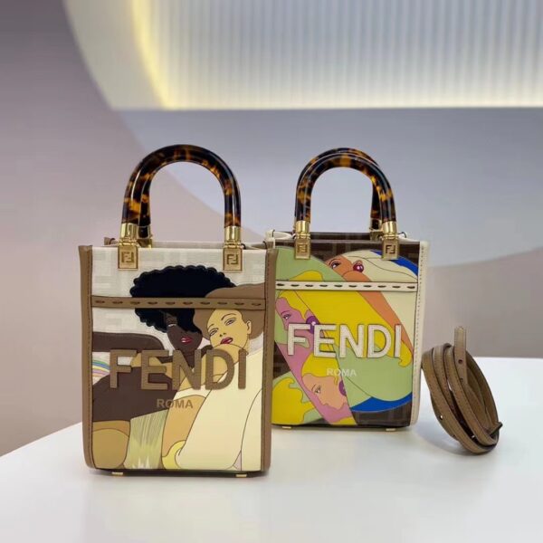 Fendi Women Mini Sunshine Shopper FF Printed Fabric Mini Bag (5)