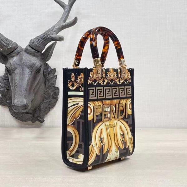 Fendi Women Mini Sunshine Shopper Fendace Printed FF Leather Mini Bag (6)