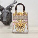 Fendi Women Mini Sunshine Shopper Fendace Printed White FF Leather Mini Bag - Image 3