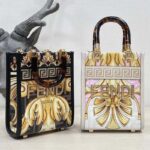 Fendi Women Mini Sunshine Shopper Fendace Printed White FF Leather Mini Bag - Image 9