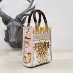 Fendi Women Mini Sunshine Shopper Fendace Printed White FF Leather Mini Bag - Image 4